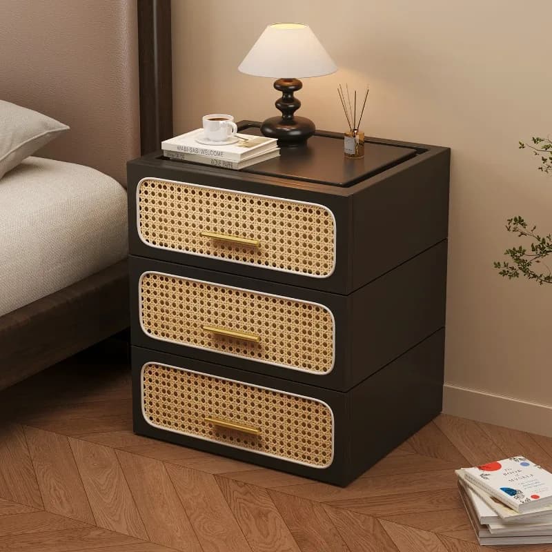 Rattan Drawer Nightstands Modern Luxury Handles Storage Bedside Nightstands Bedroom Unique Comodino Camera Letto Furniture