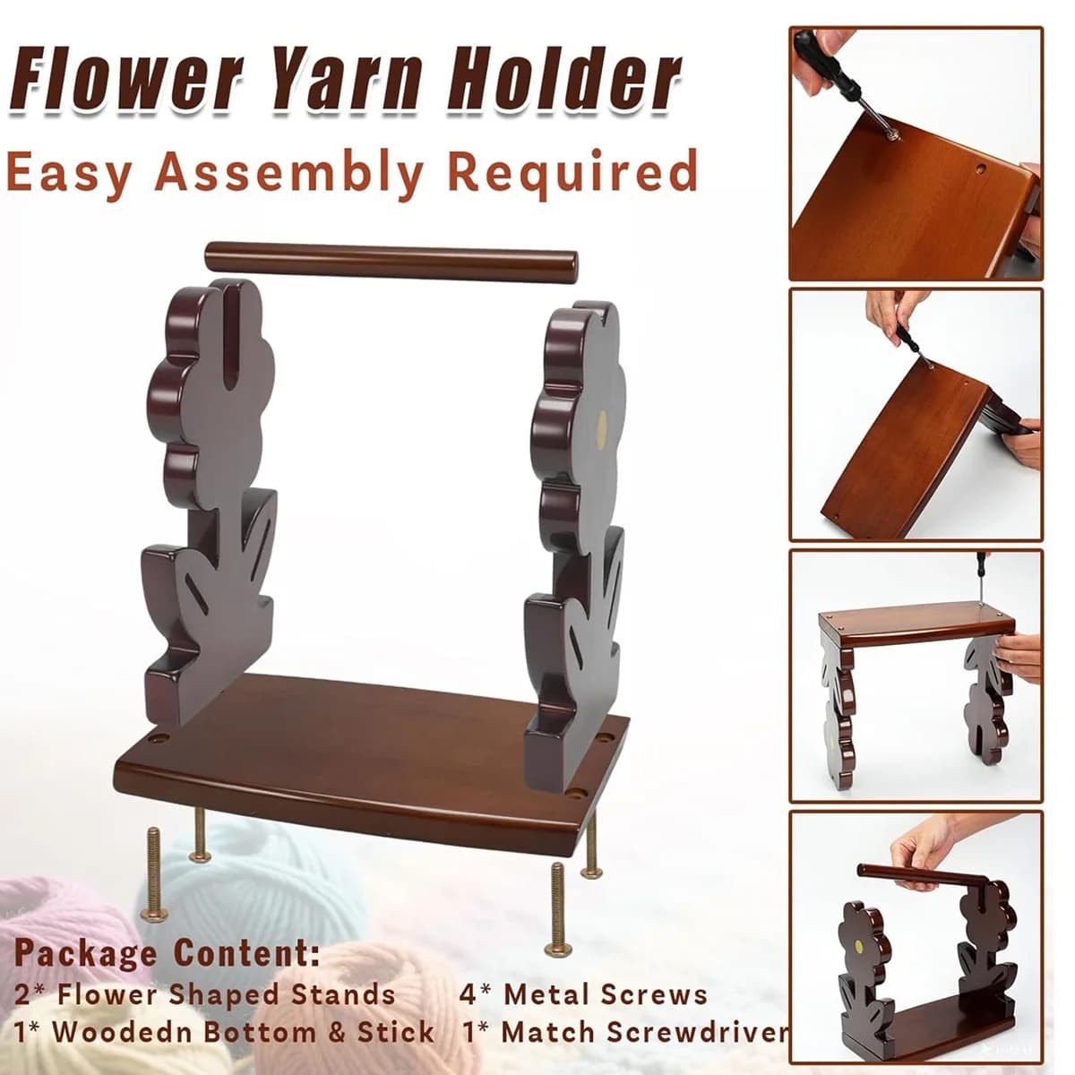 SSR Wooden Yarn Holder, Flower-Shaped Yarn Storage Organizer, Yarn Management, Crochet Knitting Accessories