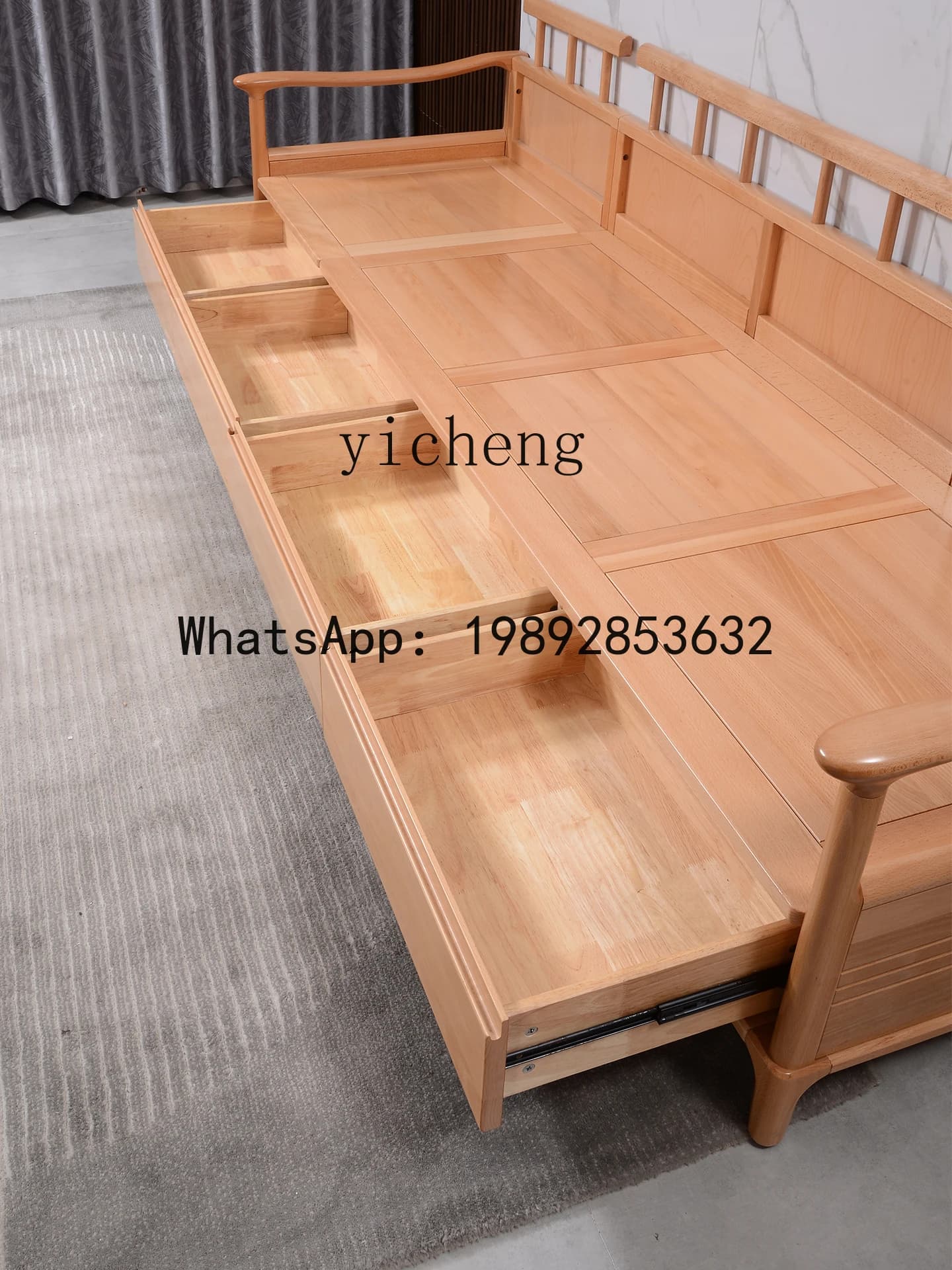 all-solid wood beech sofa with drawer storage straight row log fabric sofa