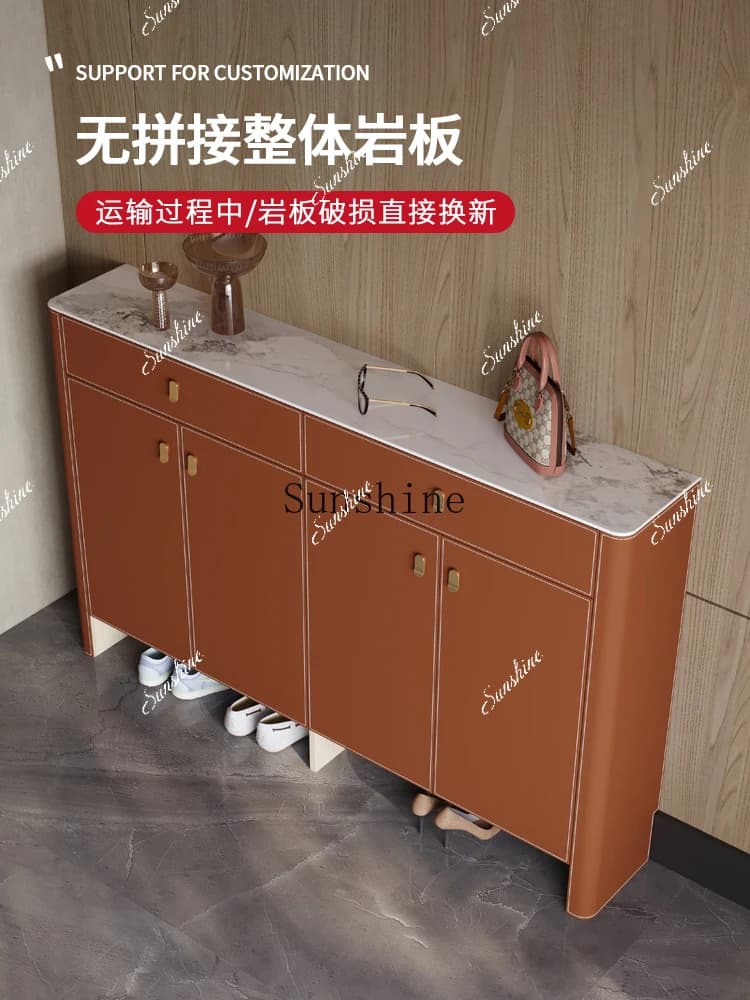 Household dining living room against the wall High-end light luxury rock slab storage Italian side cabinet FT