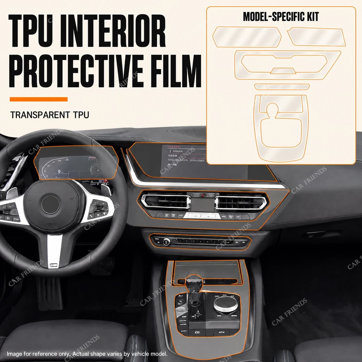 For BMW G29 Z4 25i M40i 2019-2020 1 Piece Transparent TPU Automotive Interior Protective Film for Center Console Cover Trim