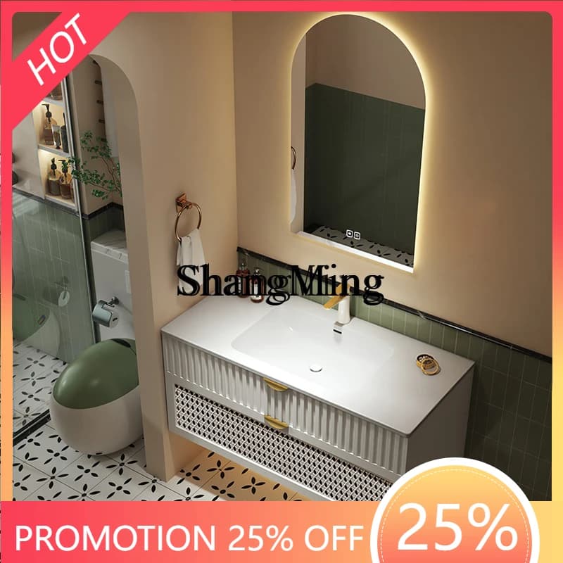 FG good-looking integrated basin bathroom cabinet combination woven rattan bathroom cabinet light luxury washstand