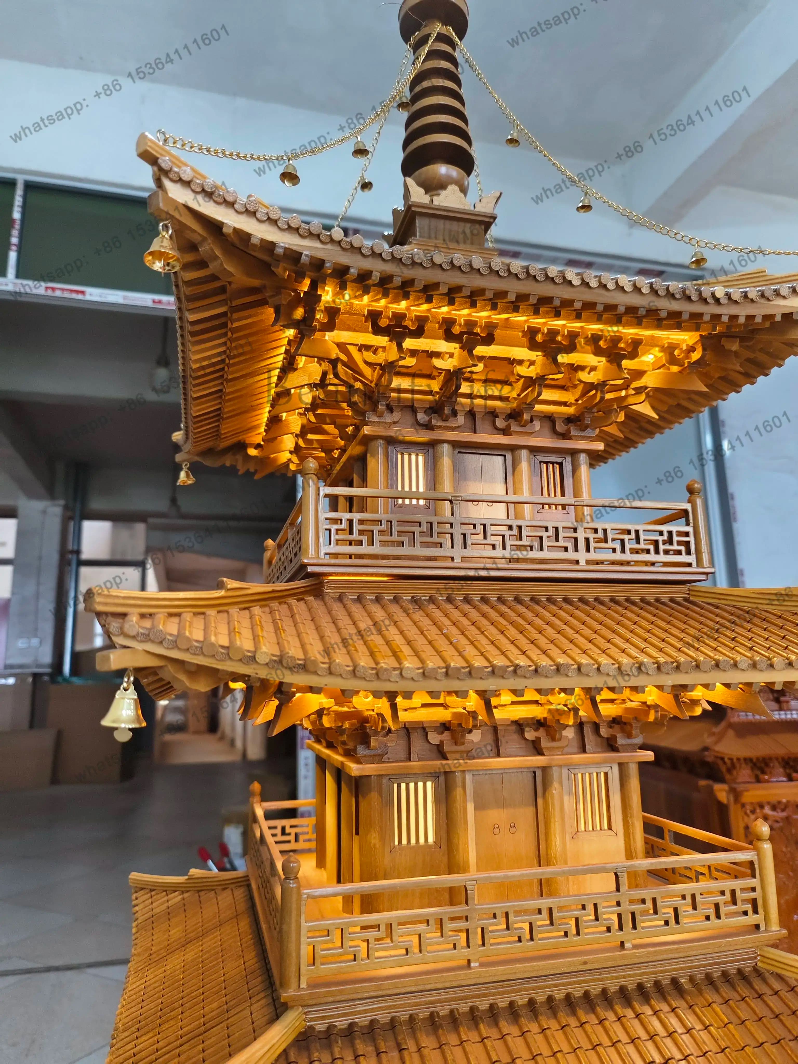 Ancient building five-story tower model golden silk teak Nianhua Bay Nianhua Tower handicraft ornament