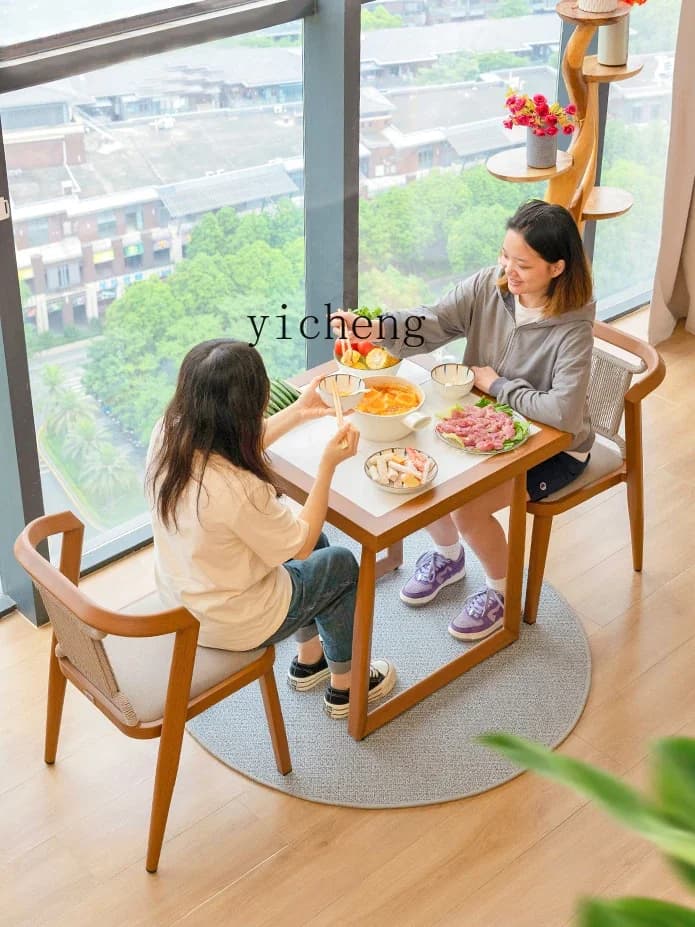 TQH6.4  rock slab dining table household living room light luxury simple modern induction cooker small table and chairs