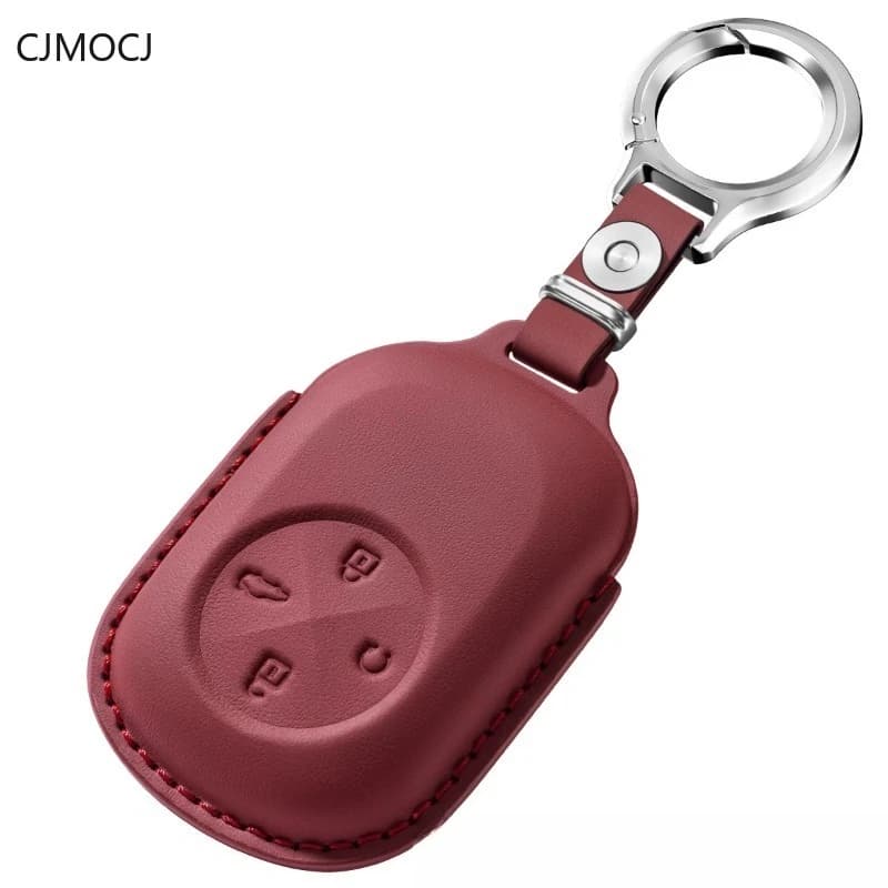 Premium Vintage Red Genuine Leather Key Cover Case for Chery Fengyun A9L (2024) - High-End Protective Key Fob Shell Keychain