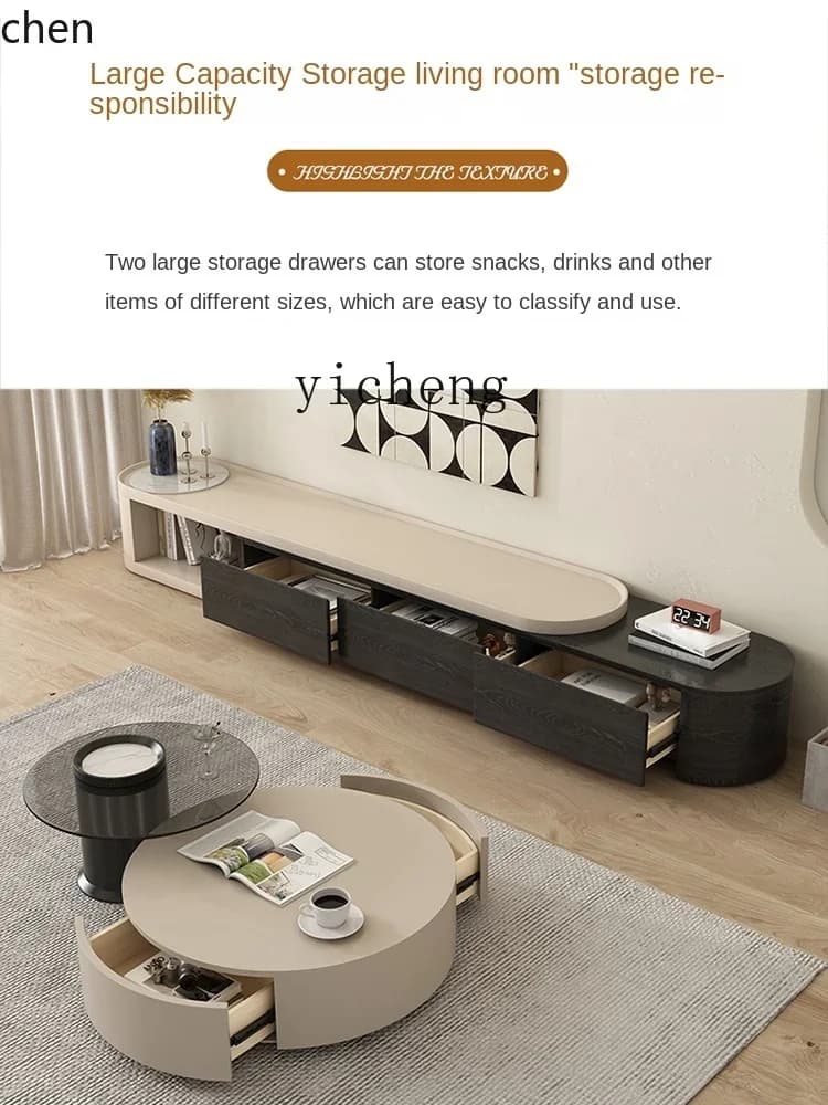v1  Light Luxury Stone Plate Coffee Table Modern Small Apartment Internet Celebrity round Glass Coffee Table Combination