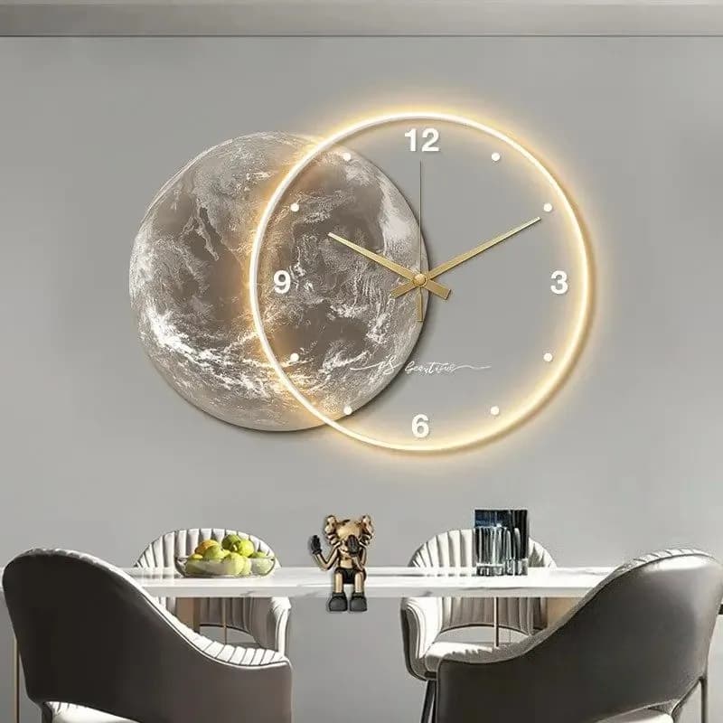 Large Wall Clock Luxury Dining Room Living Room The Earth Modelling LED Light Silent Wall Clock Bedroom Clock Wall Decoration