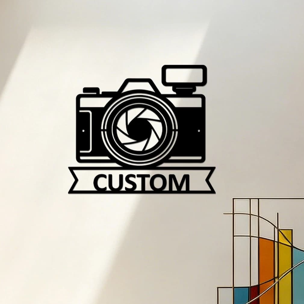 Custom Vintage Camera Metal Wall Sign Personalized Name Decor, Anti-Rust Waterproof Indoor Hanging Ornament for Photography Room