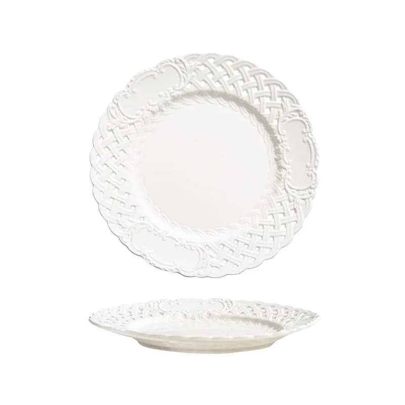 Plate Ceramic Home Western Food Retro Plate  High Value Decorative Steak Plate Tableware Advanced Embossed Hollow