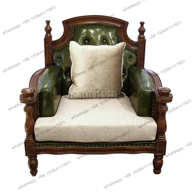 American all-solid wood leather sofa combination furniture European leather art sofa green