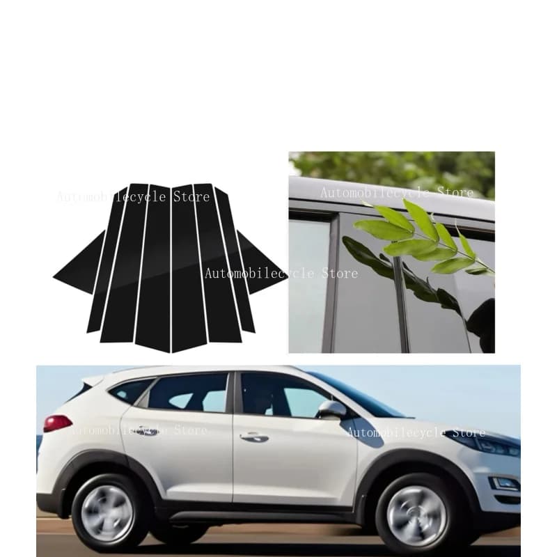 8PCS Glossy Black Pillar Post Window Door Cover Trim  Fit For Hyundai Tucson 2016 2017 2018 2019 2020 2021 Decoration Stickers