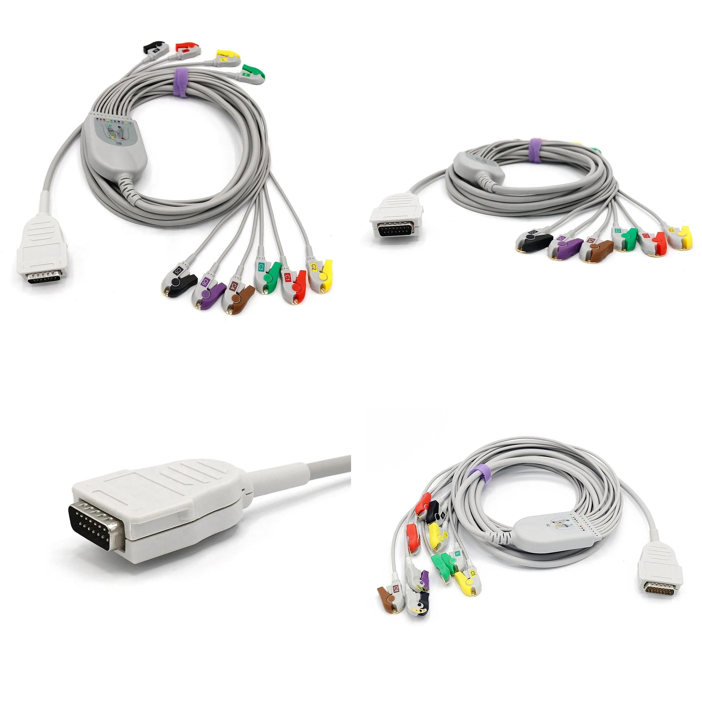 Compatible Reusable ECG EKG Cable Burdicks EKG Machine 10 Leads IEC Grabber Clip Type 3.4 Meters