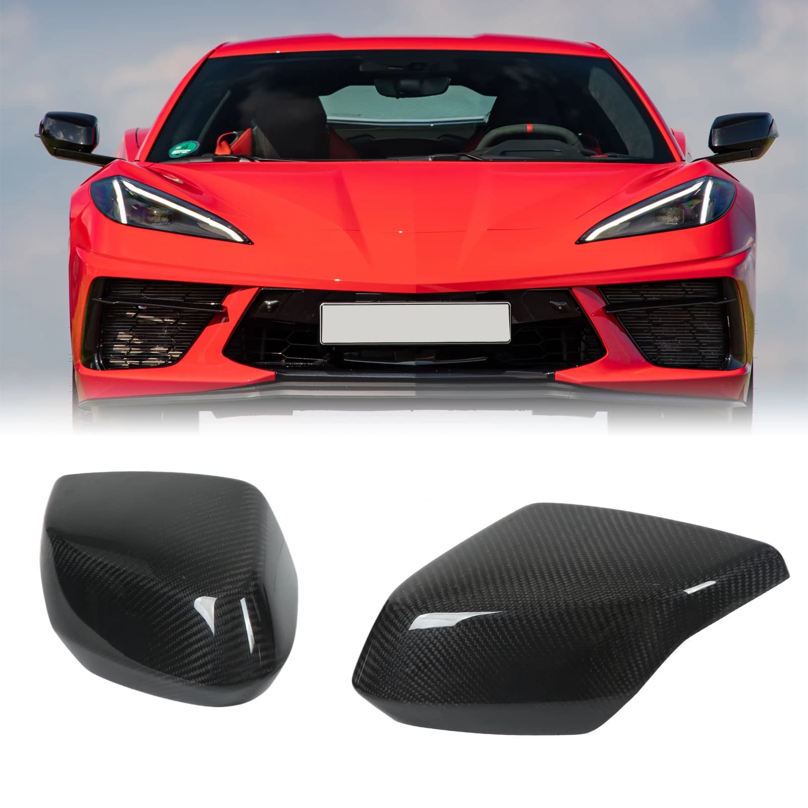 Mirror Cover UV Resistant Mirror Cap Carbon Fiber Mirror Shell For Corvette C8 2020+ Self Adhesive Exterior Trim