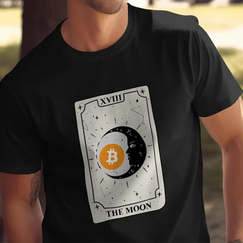 Bitcoin Moon Tarot Card Crypto style Gift t shirt for Crypto Traders BTC Fan Bitcoin Symbol printed Graphic Tee All size tops