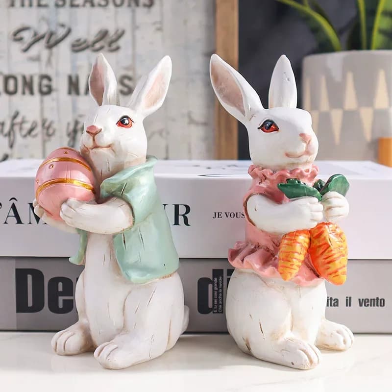 Lifelike Rabbit Sculpture Resin Cute Printing Rabbit Rabbit Decoration Easter Bunny Ornament for Living Room