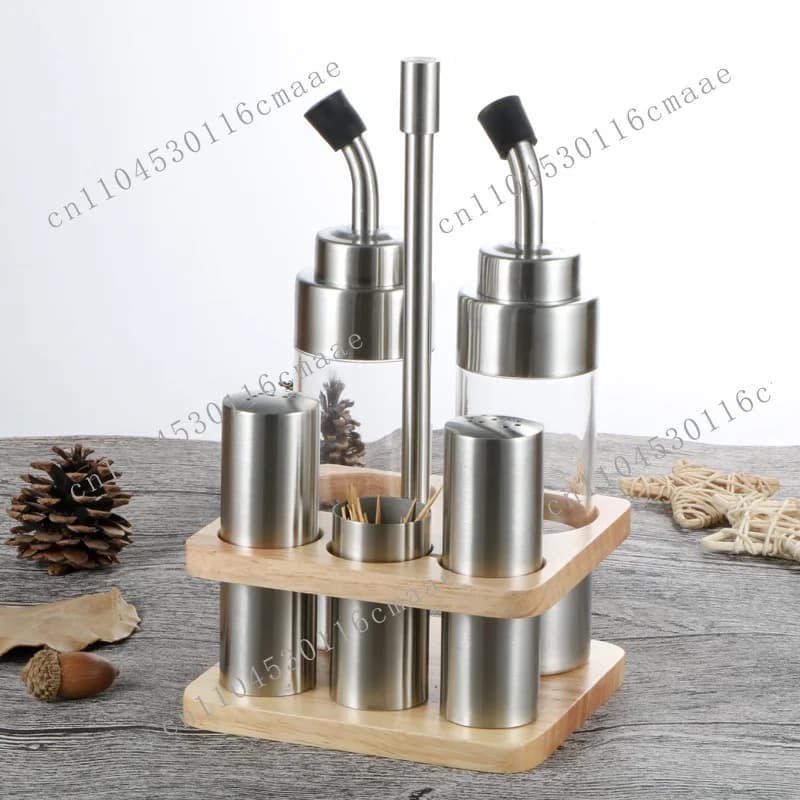 Handheld Five-Piece Set Cross-Border Stainless Steel Acrylic Dining Table Essential Seasoning Jar Salt Jar Soy Sauce Bottle