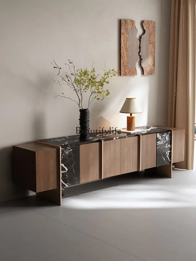 03.Medieval walnut solid wood TV cabinet, living room home light luxury wall storage cabinet