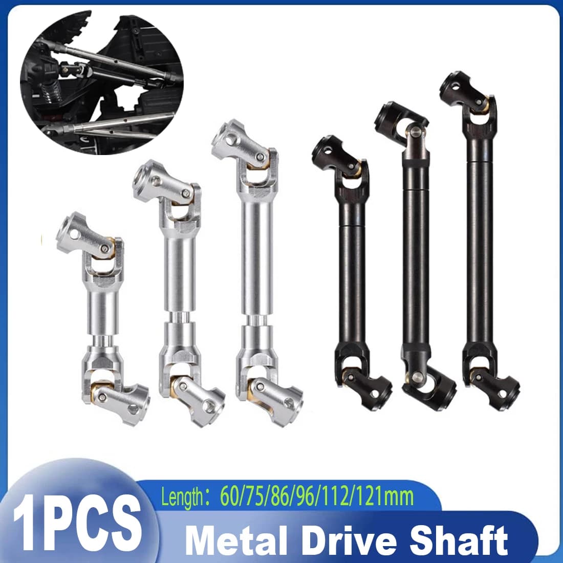 1Pcs Internal Spline Metal Drive Shaft Universal Joint Driveshaft for 1/10 RC Crawler TRX4 SCX10 Gladiator TF2 D90 YK4082 104311