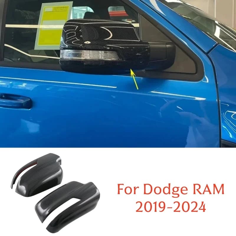 For Dodge RAM 2019 2020 2021 2022 2023 2024 Rearview Side Mirror Cover Trim Carbon Fiber Protection Cap Accessories Car Styling