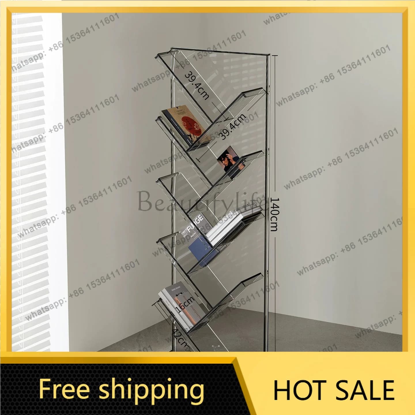 Factory Direct Vertical Multi-layer Shelf Living Room Transparent Display Storage Shelf