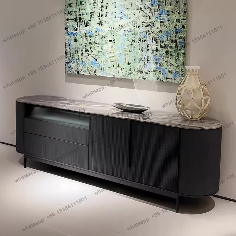 Italian solid wood dining side cabinet large flat-floor villa living room storage foyer cabinet simple and modern