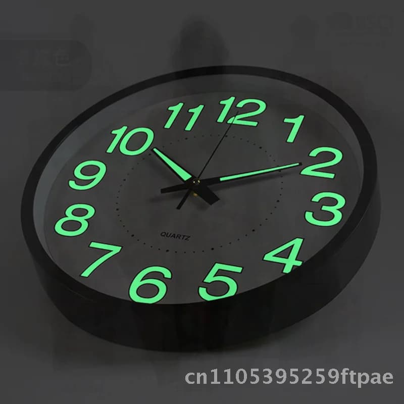 12 Inch 30CM Luminous Plastic Wall Clock Quartz Movement Bedroom Living Room Decor Simple Design with Logo Battery Powered