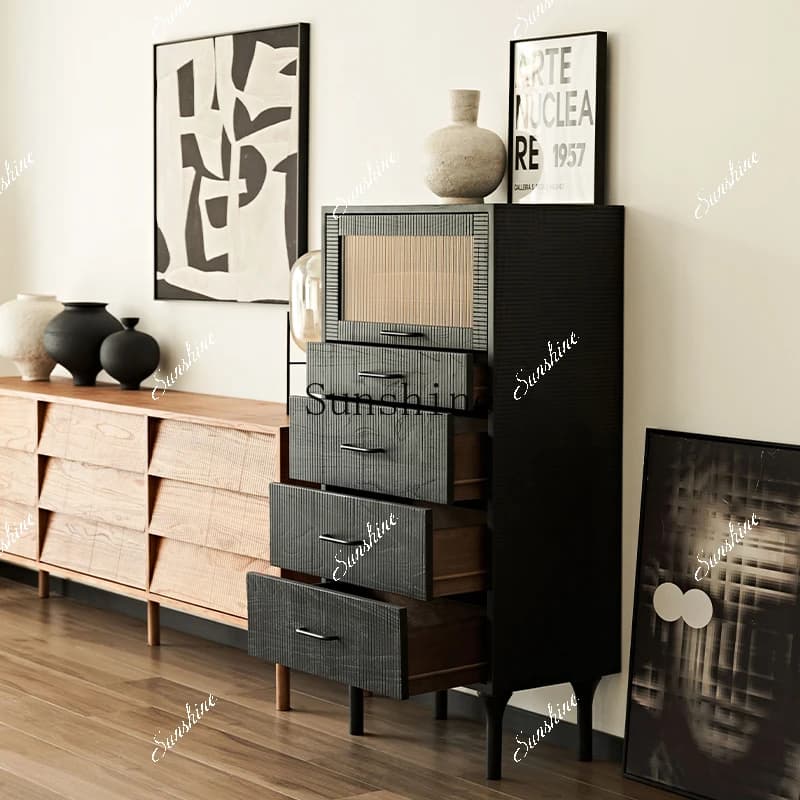 Retro solid wood simple storage underwear cabinet black  FT