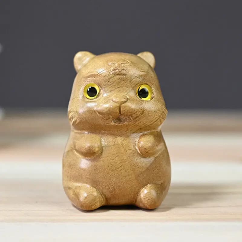 Chinese Silk-wood Carved Lovable Animal Small Tiger Statues Home Decorations