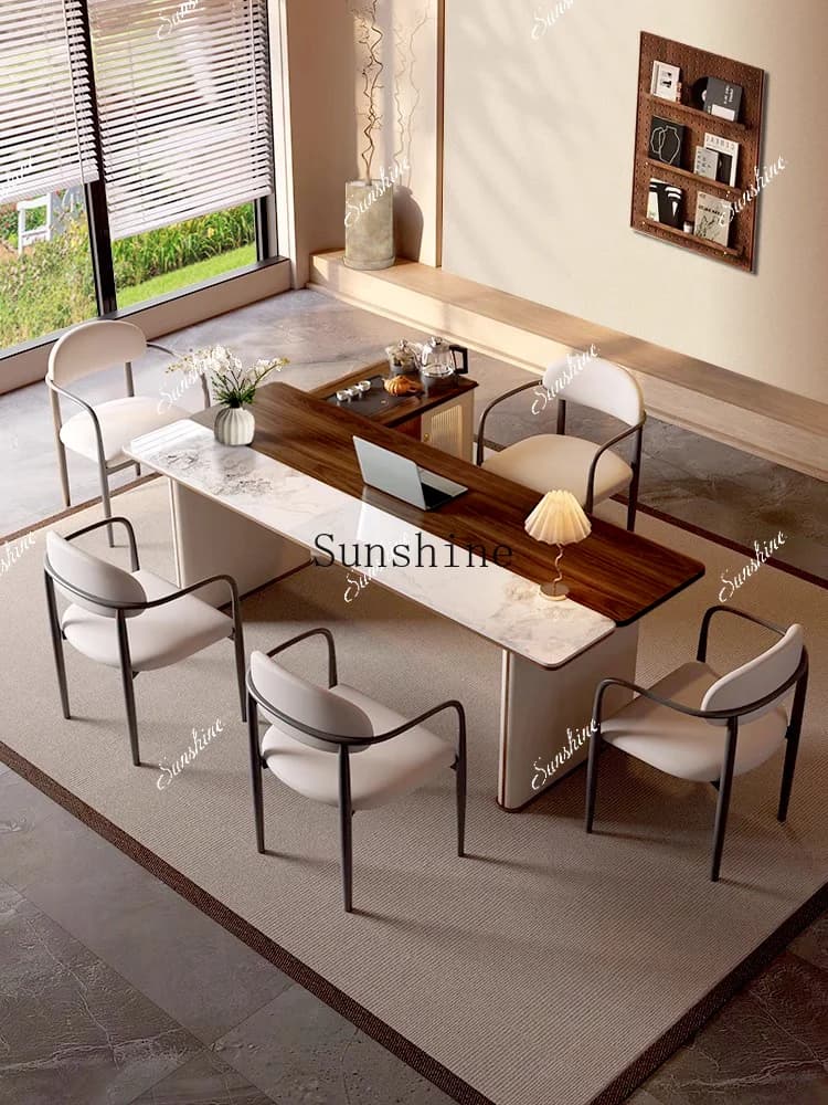 Solid wood rock slab tea table and chair combination Modern office kettle integrated, household, simpleP