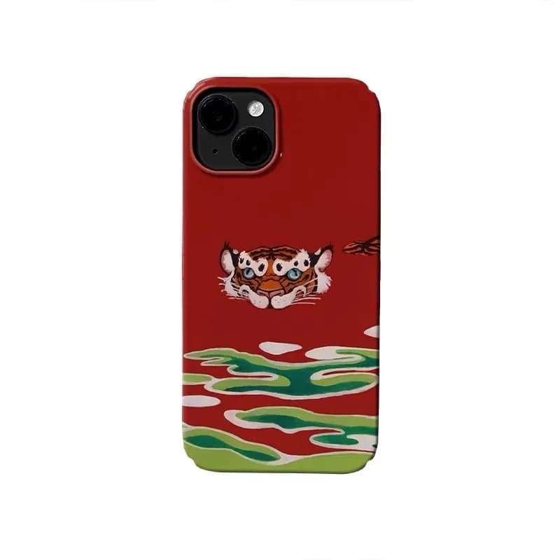 Ins Korean Red Pond Cartoon Tiger Phone Case for IPhone 17 Air 16E 15 14 Plus 13 Mini 11 Pro Max 12 Pro Back Cover XS XR SE Case