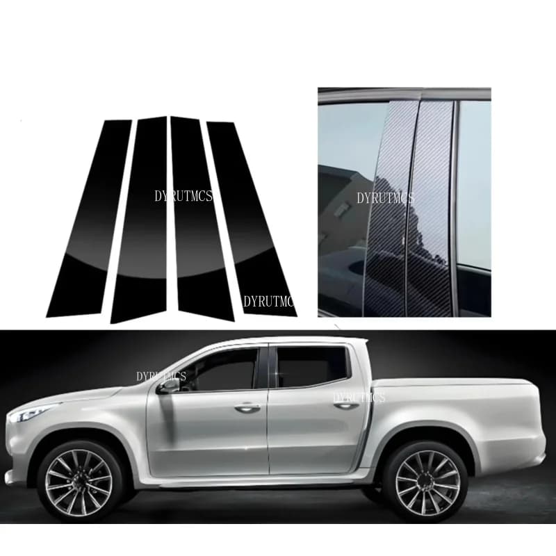 Glossy Black Pillar Post Fit For Mercedes Benz X-Class 2017 2018-2023  Door Window Column BC Trim Sticker Cover  Silver Carbon