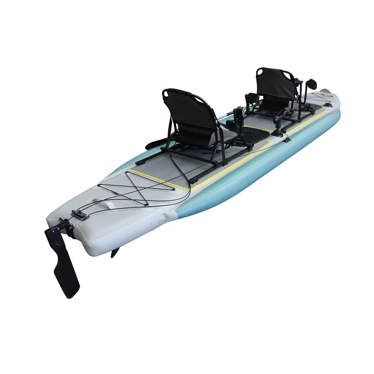 14ft Inflatable Fishing Canoe Boat Double-Seat PVC Pedal Kayak with Foot Pedal Drive for Rowing & Fishing