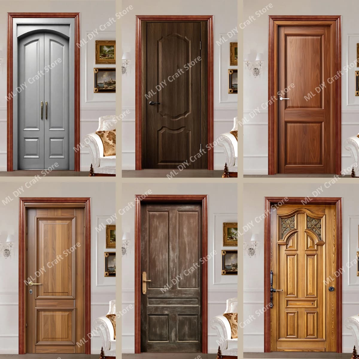 Removable Vinyl Sticker Retro Classic Elegant Door WallpaperSelf-adhesive Wooden Door High-definition Printing Door Sticker