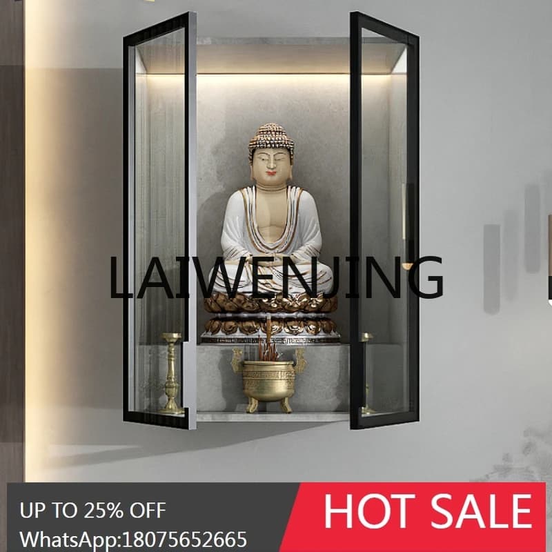 RWJ Buddha Shrine Altar Wall-Mounted Glass Double-Door Table for Bodhisattva Worship Table