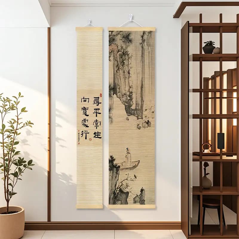 Paintings Calligraphy Landscape Bamboo Scroll Wall Art Chinese Ink Wash for Study Tea House Zen Sanctuary room decor aesthetic