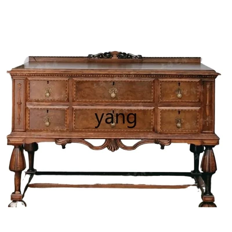 LMMsolid wood old carved retro high-end entrance cabinet neoclassical locker