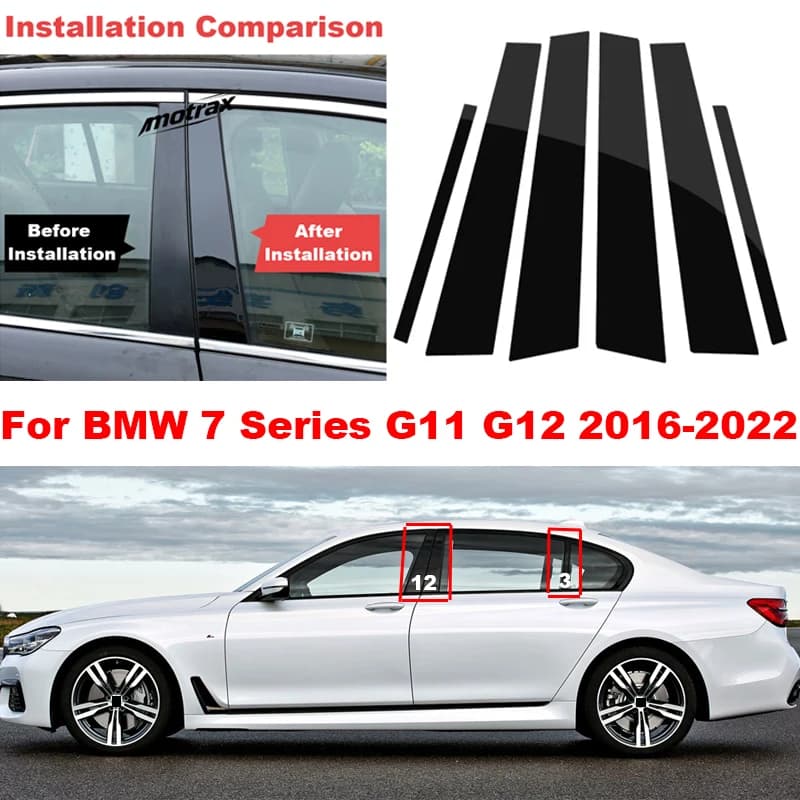 For BMW 7 Series G11 G12 2016-2022 Car B C Pillar Stickers PC Window Trim Cover Middle Pillar Decorative Exterior Accessories