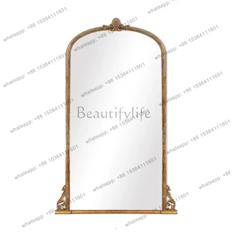European retro carved frame arched floor mirror retro court style art decorative mirror