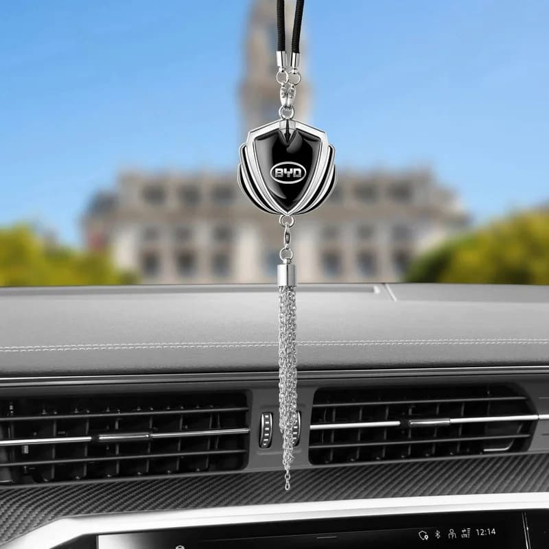 3D Metal Logo Tassel Hanging Ornament For BYD Atto 3 Seal Dolphin Han Tang Song Yuan Rear‑View‑Mirror Car‑Interior Decoration Ac