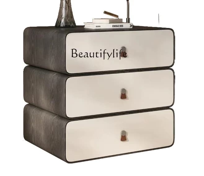 X4 Modern Simple Light Luxury Premium Home Bedroom Suspension Rotating Solid Wood Grain Leather Bedside Table Shelf