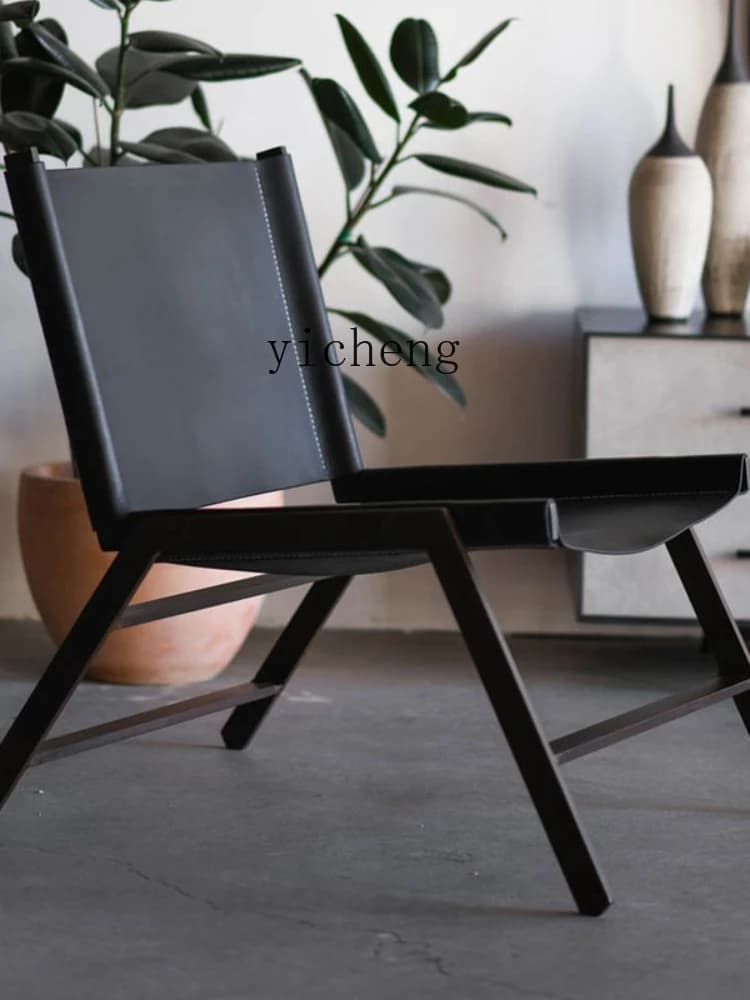 Single-Seat Sofa Chair Wrought Iron Light Luxury Chair Leather Leisure Chair Balcony Recliner