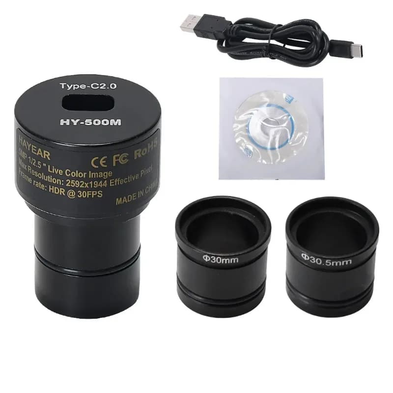HD 5MP CMOS USB 2.0 Microscope Camera Ocular Adapter Electronic Digital Eyepiece Lens with 30/30.5mm Adapter Ring