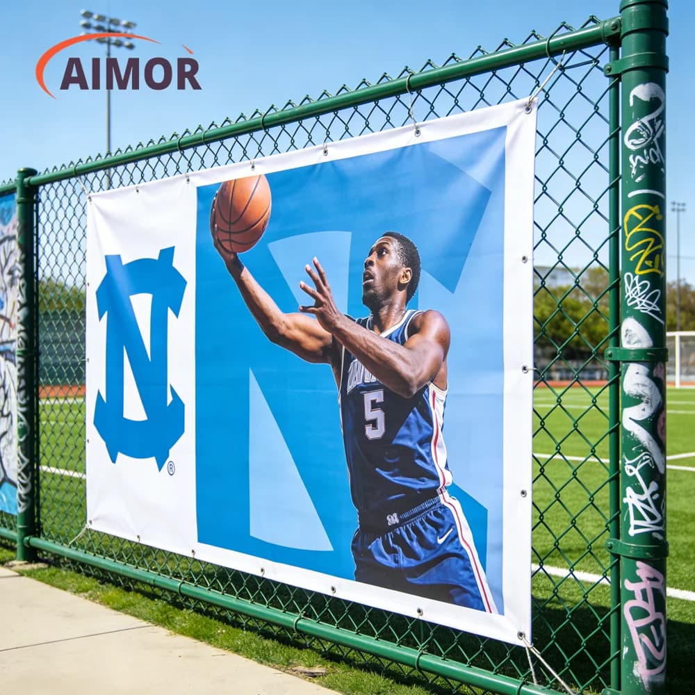 AIMOR Customized Banner Advertising Printing PVC Vinyl Waterproof Fence Stadium Outdoor Spray Fabric DIY LOGO