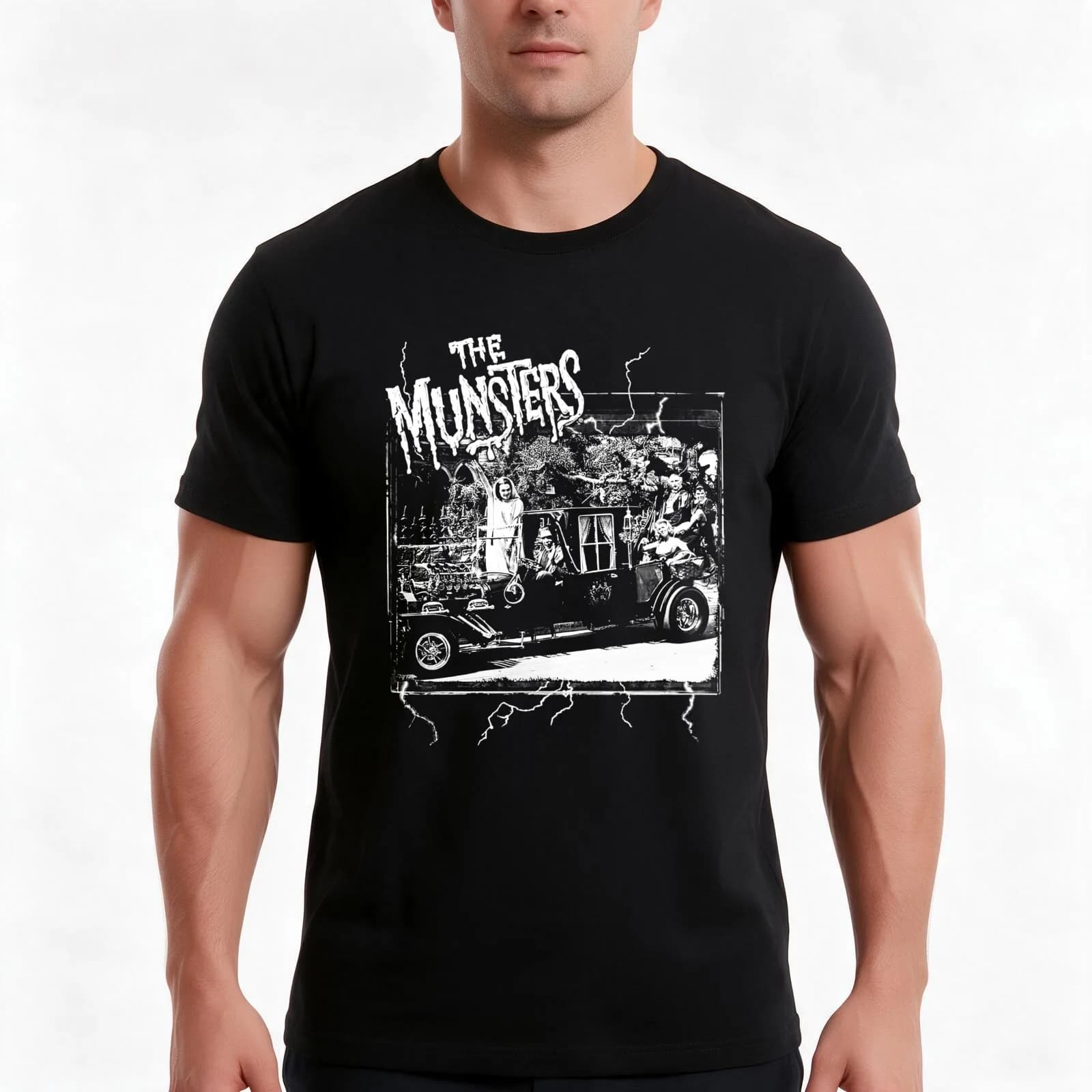 Munsters Koach T-Shirt, Summer Casual Cotton Tee, Oversized Streetwear Tops, Vintage Graphic Print, Loose Fit Short Sleeve