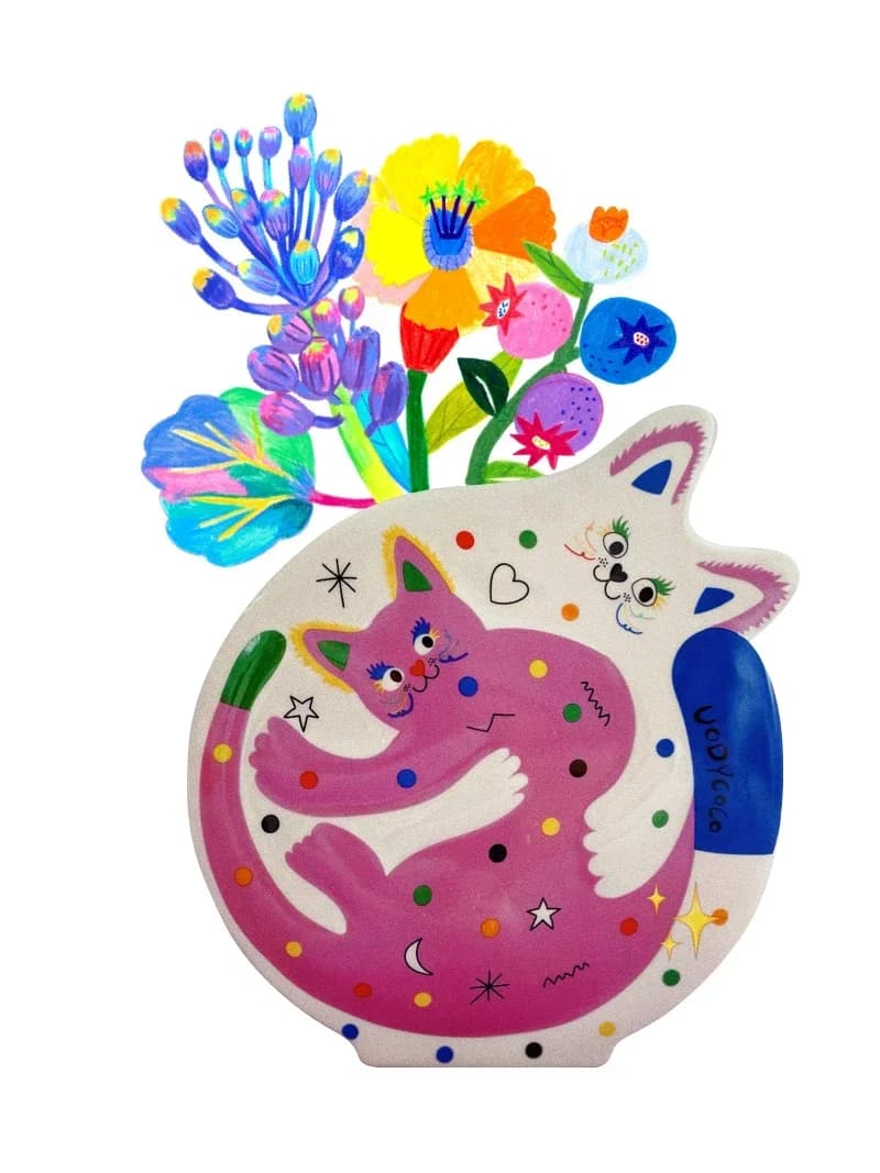 Cat Vase Ceramic Creative Ornament Living Room Simple, Modern, Cute, Flower Inserter Gift