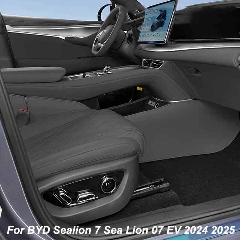 For BYD Sealion 7 Sea Lion 07 EV 2024 2025 Center Console Two Side Panel Anti Kick Pad Defense Protector Leather Car Accessories