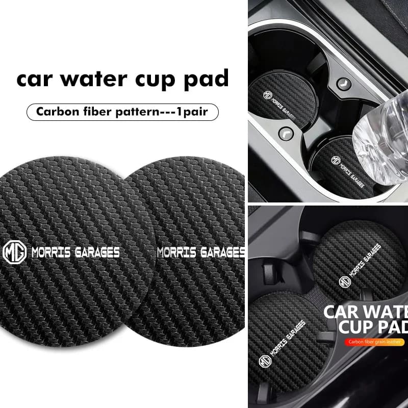 For MG HS ZS GS GT MG3 MG4 EV MG5 MG6 MG7 Hector 2Pcs Carbon Fiber Pattern Car Water Cup Slot Non-Slip Coaster Pad Mat