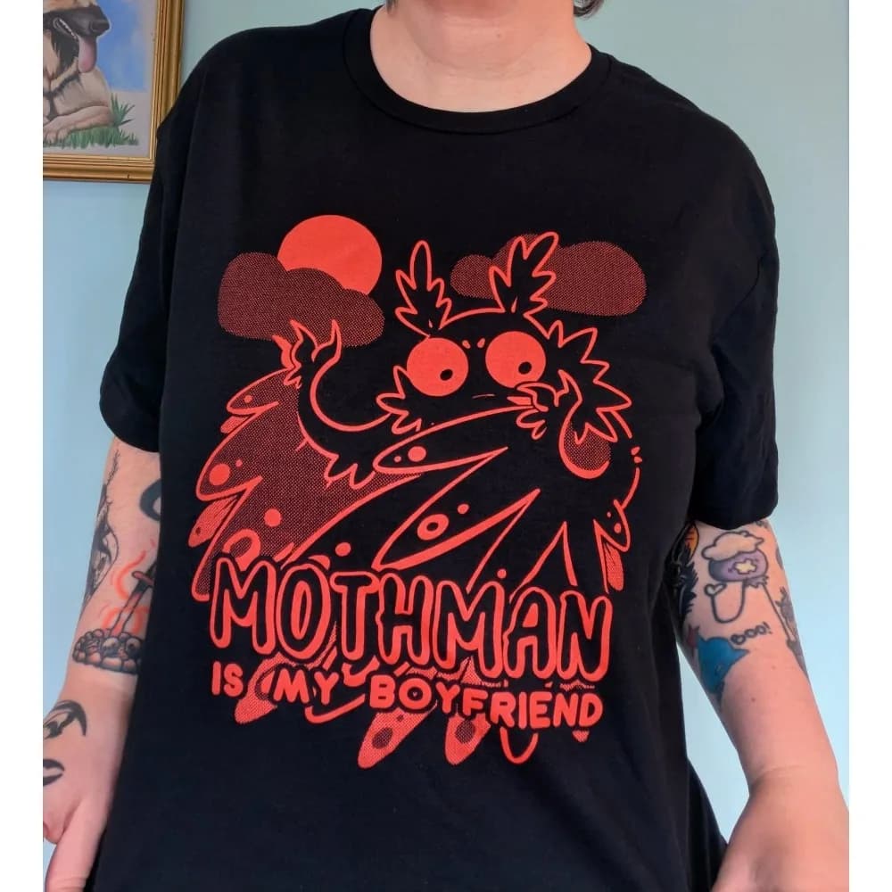 Mothman Is My Boyfriend Cryptid Screen Printed Unisex T-Shirt