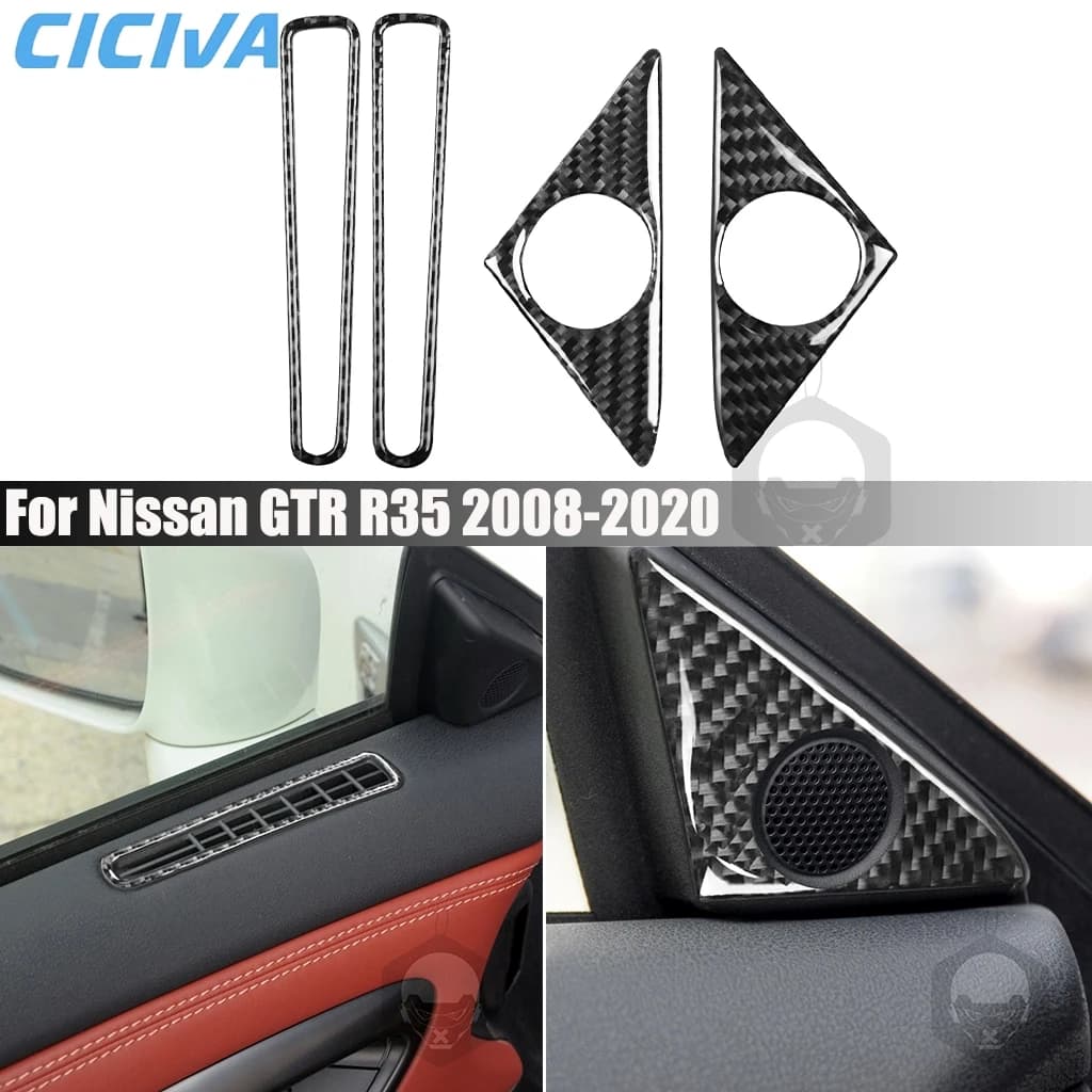 Carbon Fiber Car Accessories Window Air Vent Door Speaker Horn Interior Cover Modified Trim Sticker For Nissan GTR R35 2008-2020