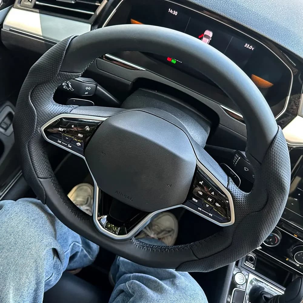 Car Nappa Leather Steering Wheel Cover, All-Season Universal Sport Card Holder, Anti-Slip